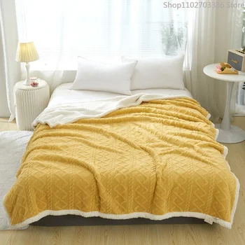 Высококачественная толстая двухслойная домашняя кровать из овечьей шерсти Осень-зима, очень теплая, шалфейно-зеленая, желтая, розовая, сиренево-коричневая заготовка Изображение
