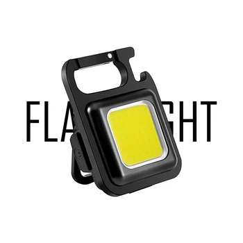 Мини-светодиодный фонарик с рабочим светом, перезаряжаемый брелок для ключей с бликами, портативный фонарик для кемпинга на открытом воздухе, маленький световой штопор Изображение