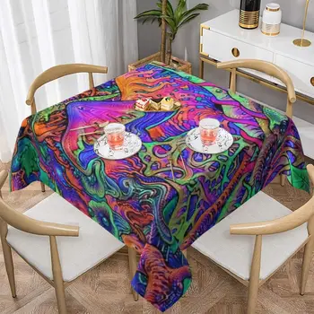 Скатерть с разноцветным рисунком грибов, Водостойкая скатерть, декоративное покрытие стола для обеденного стола, фуршета, вечеринок, кемпинга Изображение