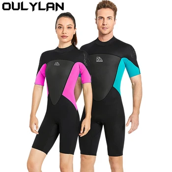 Гидрокостюм Oulylan Shorty из неопрена с короткими рукавами, костюм для дайвинга, молния сзади, 2 мм, костюм для серфинга, сохраняющий тепло в холодной воде для подводного плавания. Изображение