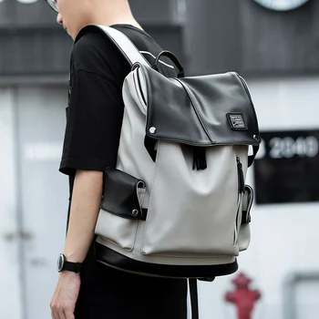 Высококачественный рюкзак для зарядки через USB, Мужской Повседневный кожаный Водонепроницаемый 15,6-дюймовый ноутбук, мужские сумки для подростков  Изображение