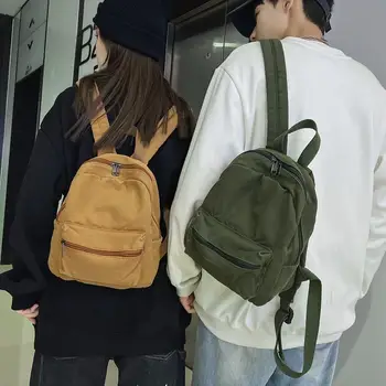 Маленький холщовый винтажный рюкзак 2022 года, новые простые женские мужские сумки Унисекс для девочек-подростков, Однотонный женский мини-рюкзак Изображение