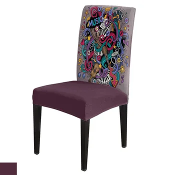 Музыкальный набор с граффити, красочный чехол для стула в стиле рок-н-ролл, Кухонный Обеденный Чехол из эластичного спандекса для банкета, свадебной вечеринки Изображение