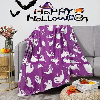 Одеяло на Хэллоуин для взрослых, Детское Одеяло на диван, Теплая мягкая Фланелевая шаль с принтом, одеяло Изображение