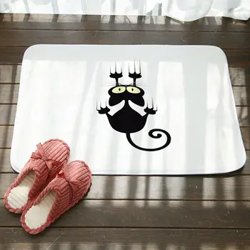 Коврик для ванной с рисунком Черного кота, Нескользящий фланелевый коврик для ванной Комнаты, Коврик для гостиной, спальни, кухни, Мягкий дышащий коврик, коврик Изображение