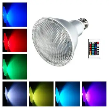 Светодиодная RGB Лампа E27 E14 AC85-265V 10 Вт светодиодный RGB Прожектор с регулируемой яркостью волшебный Праздник RGB освещение + ИК-Пульт Дистанционного Управления 16 цветов Изображение