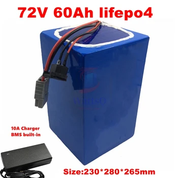 литиевая 72V 60Ah lifepo4 lifepo4 батарея BMS 24S 76.8V глубокого цикла для 5000 Вт 3500 Вт велосипед, скутер, Мотоцикл + зарядное устройство 10A Изображение