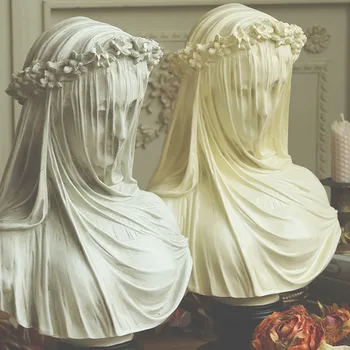 Силиконовая форма для свечи с вуалью Женщина-Невеста, Антикварный Бюст, Статуя, Скульптура, Силиконовые формы для тела Леди Изображение