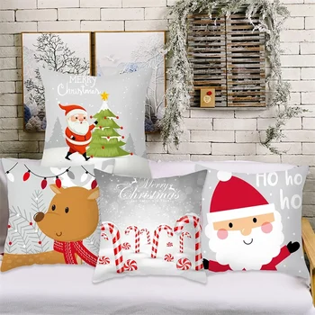 45 см, Персиковая кожа, Мультяшный Милый Снеговик, Санта-Клаус, Красный Снежный Олень, Чехлы для подушек для домашнего дивана, кресла, Декоративные Наволочки Изображение