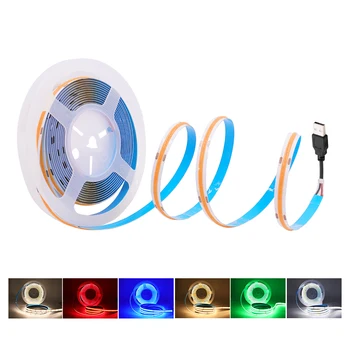 5V LED COB Strip Light USB С питанием От батареи 320LED/m High-Density Linear Linghting Гибкие Ленточные ленты Белого, синего, Зеленого, Красного цветов DC5V Изображение