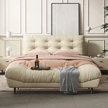 Легкая роскошная современная минималистичная кровать-облако, спальня, интернет-знаменитость, легкая роскошная кровать, минималистичная дизайнерская кровать Изображение