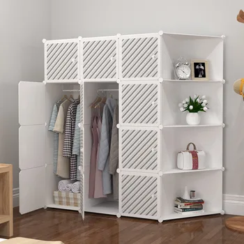 * Пластиковый шкаф Простой шкаф для одежды Мебель для гардероба Портативные Вертикальные шкафы для экономии места Складной шкаф для одежды Спальня Изображение