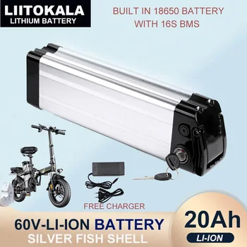LiitoKala 60V/67,2V 20Ah 16-Струнная Батарея для электровелосипеда 18650 Silver Fish Case Встроенный комплект Дооснащения двигателя мощностью 1000 Вт BMS Электрический Велосипед Изображение