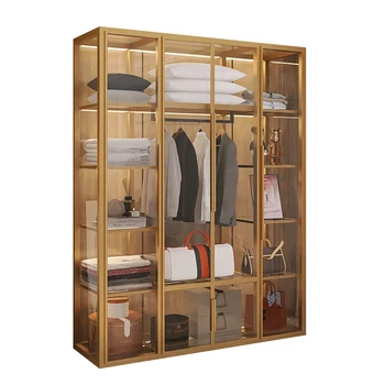 Металлический шкаф-купе, спальня, шкаф для одежды из алюминиевого сплава, комбинированный шкаф-купе, собранный стеклянный шкаф для хранения Изображение