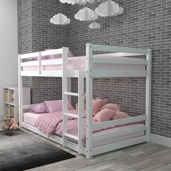 Раскладная двухъярусная кровать Campbell Wood Twin Over Twin Floor, белые кровати, каркас кровати, каркас кровати twin Изображение