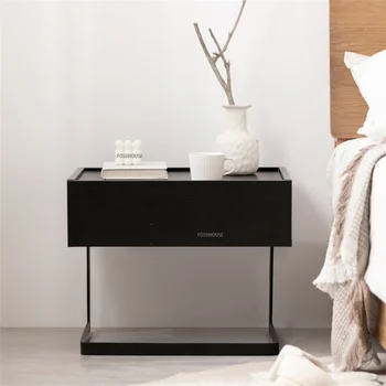 Современная минималистичная черная прикроватная тумбочка для мебели спальни Nordic Light Роскошная прикроватная тумбочка с выдвижным ящиком для хранения Небольшого шкафа Изображение