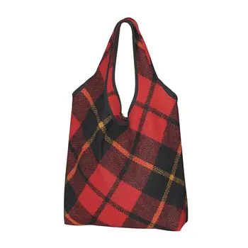Забавный принт Классическая Шотландская клетчатая клетчатая сумка-тоут для покупок Портативная сумка для покупок через плечо в клетку Геометрическая Клетчатая сумка Изображение