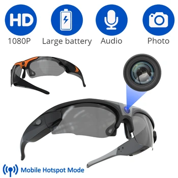 Мини-камера 1080P Full HD, солнцезащитные очки, камера для занятий спортом на открытом воздухе, интеллектуальные спортивные очки, камера DVR, Широкоугольная камера для очков WIFI Изображение