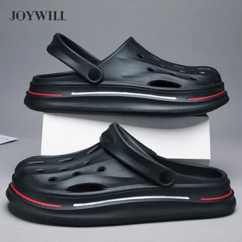 Мужские сандалии JOYWILL, модные полые дышащие сандалии, тапочки на платформе с толстой подошвой из ЭВА, мужские летние шлепанцы, мужская обувь Изображение