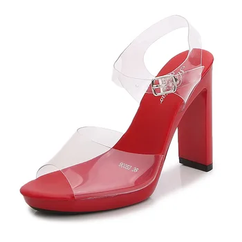 Женская обувь, модель для подиума, плоский каблук, сексуальные черные босоножки на высоком каблуке, прозрачные летние босоножки серии 9053, каблук 11 см, платформа 2 см, LFD Изображение