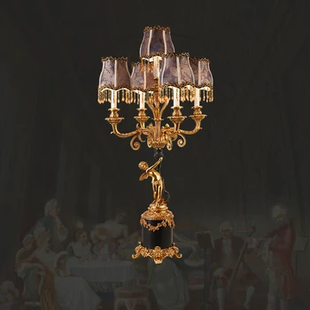 Европейская Пасторальная Настольная лампа из латунной ткани, Прикроватный столик, спальня, апартаменты в стиле Деко, Медный светильник, Французское барокко, Винтажный светильник Изображение
