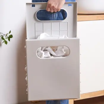 Удобная корзина для белья Универсальная Складная корзина для белья Вместительное решение для хранения с магнитными крючками, современное для ванной комнаты Изображение