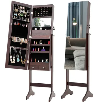 Модный простой зеркальный шкаф для хранения ювелирных изделий со светодиодной подсветкой для гостиной или спальни Изображение