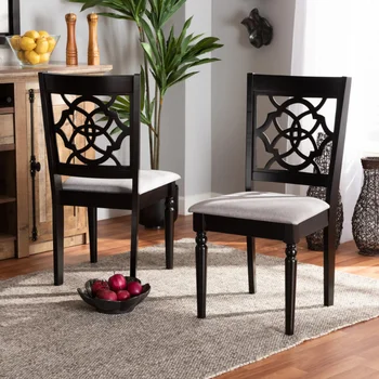 Набор обеденных стульев Baxton Studio Renaud, обтянутых серой тканью и темно-коричневым деревом, из 2 предметов Изображение