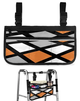Геометрический квадратный Подлокотник для инвалидной коляски, Боковое хранилище, Несколько карманов со светоотражающими полосками, Подвесная сумка для хранения детской тележки Изображение
