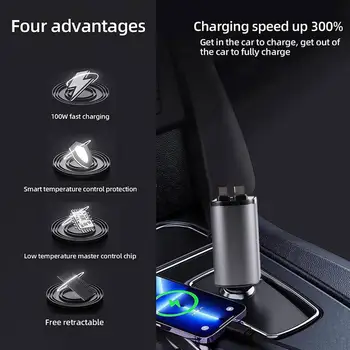 Автомобильное зарядное устройство 4 В 1 Кабель USB Type C для iPhone Huawei Samsung Шнур быстрой зарядки Адаптер прикуривателя G6R1 Изображение