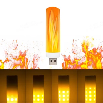 Светодиодная лампа USB Atmosphere Flame Мигающие свечи Книжная лампа для блока питания Освещение для кемпинга Свет с эффектом прикуривателя Изображение