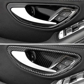 Наклейки на внутреннюю дверь Автомобиля из углеродного волокна, Подлокотник, Ручка, Накладка, Дверная чаша, Рамка для Mercedes Benz C E Class W205 W213 GLC X253 Изображение