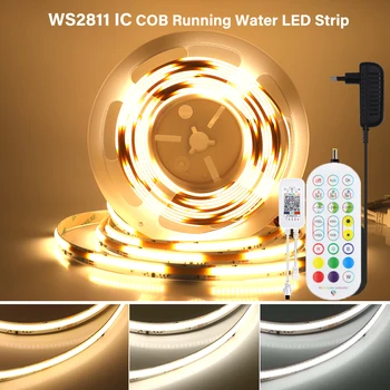 WS2811 IC Running Water COB LED Strip Light Bluetooth Control 360 LED / m Гибкий Теплый Белый / Белый DC24V Линейный Свет С Регулируемой Яркостью Изображение