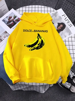 Забавная уличная одежда с рисунком Dolce & Banana, женские флисовые толстовки в стиле хип-хоп, свободная толстовка с карманом, Повседневные пуловеры с мультфильмами для женщин Изображение