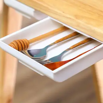 Настенный ящик для хранения, подвесной контейнер, в виде выдвижного ящика, без перфорации, коробка для клейких ручек, органайзер для стола под столом Изображение