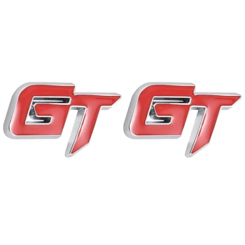 2X Наклейка с логотипом 3D Gt для автомобиля, модная наклейка для оформления автомобиля Ford Mustang Focus 2 3 Fiesta Ranger Mondeo Mk2, красный + серебристый Изображение