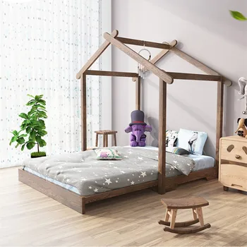 Кроватка Монтессори Современная кроватка для детского сада Детская мебель Деревянная односпальная кровать для мальчиков и девочек Изображение