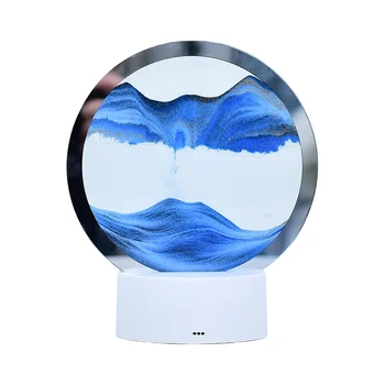 Природный пейзаж с изображением струящегося песка, Песочные часы, прозрачное стекло, круглая красочная роспись синего цвета Изображение