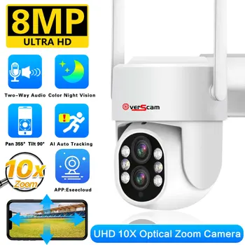 IP-камера с двойным объективом 4K HD 8MP 4MP 10-Кратный Зум POE PTZ-Камера С Двойным Экраном AI Автоматическое Отслеживание Камеры Безопасности CCTV Surveillance WiFi Изображение