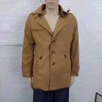 Однотонное пальто обычного покроя Стильное мужское пальто средней длины, Ветрозащитная повседневная уличная куртка с отворотом на осень Изображение