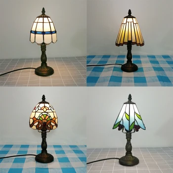Настольные лампы с витражным стеклом в Средиземноморском стиле от Тиффани, ресторан, бар, кафе, светодиодная винтажная настольная лампа, прикроватная тумбочка, лампа для спальни Изображение