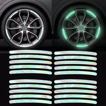 Популярные флуоресцентные наклейки на колеса Легкие экологически чистые наклейки на ступицы колес без запаха Автомобильные аксессуары Изображение