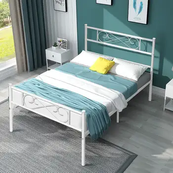 Каркас кровати Lusimo White Twin с изголовьем и изножьем 12-дюймовый каркас кровати на металлической платформе Без коробчатой пружины Twi Изображение