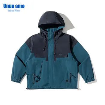 Альпинистская серия 2023, Весна-осень, Новая функциональная куртка с капюшоном с контрастной вставкой, мужское свободное повседневное ветрозащитное пальто Изображение