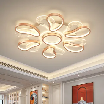 Современные светодиодные потолочные светильники, новые дизайнерские кольца с регулируемой яркостью RC для гостиной, потолочные светильники для спальни Изображение