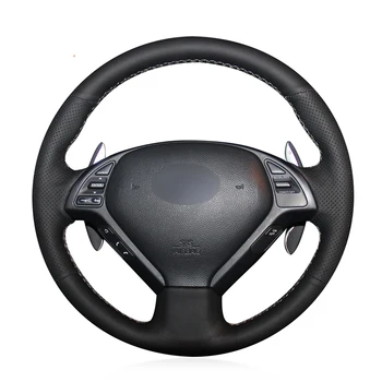 Сшитая Вручную Черная Крышка Рулевого Колеса Автомобиля из Искусственной Кожи для Infiniti G37 2008-2013 EX EX30 EX35 EX37 2009-2013 Q60 2014-2 Изображение