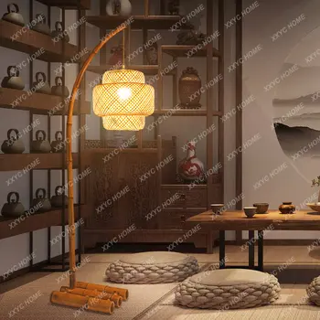 Торшер, чайная комната, Китайский кабинет, лампа для чтения, настольная лампа, Бамбуковые декоративные лампы для гостиной Изображение