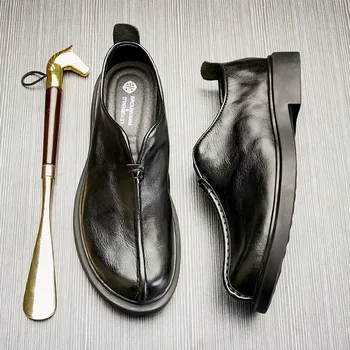 Осенне-зимняя дизайнерская обувь из воловьей кожи, осенние мужские модельные туфли, высококачественная обувь из натуральной кожи, Мужская Деловая Мужская обувь, оригинал Изображение