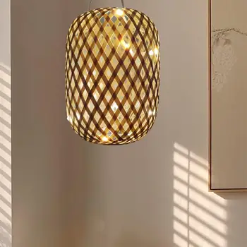 Бамбуковый абажур ручной работы, потолочный подвесной светильник для спальни кафе-бара Изображение
