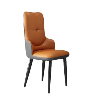 Кожаный обеденный стул в скандинавском стиле, Современный Роскошный Эргономичный Офисный стул, Металлические шезлонги для отдыха, мебель для дома Изображение